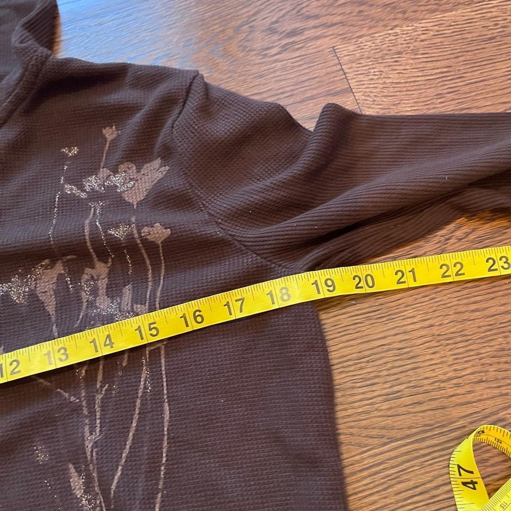 Y2K Brown Thermal Henley Hoodie Top Whimsigoth Goblincore Size S - Picture 5 of 7